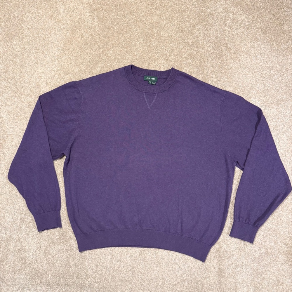 Orvis Sweater Mens XXL Purple Cotton Silk Cashmere Crewneck Knit Pullover